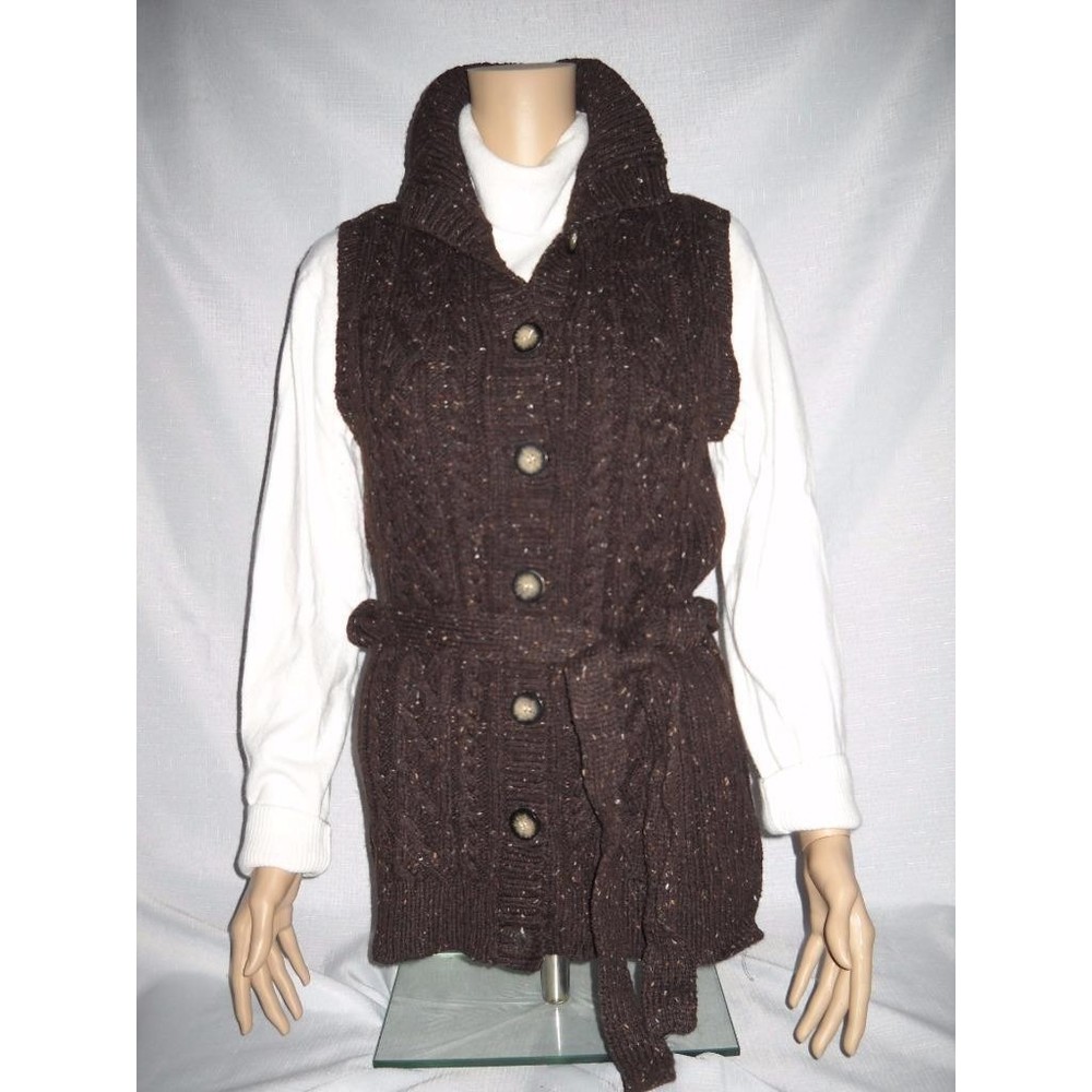 St John's Bay Vest Womens Sizes Long Brown Buttons Belted Sweater $36